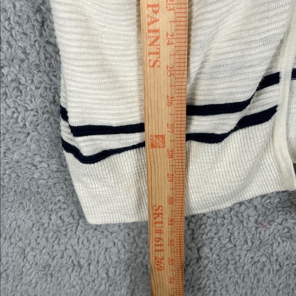 Madewell Long Open Front Cardigan Striped Textured Ivory Navy Size S - Picture 9 of 16